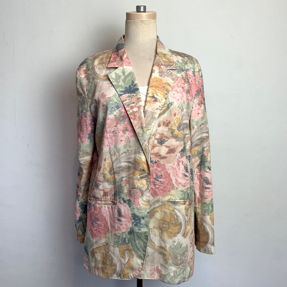 VTG 90s Pastel Floral Oversized Blazer - Picture 1 of 4
